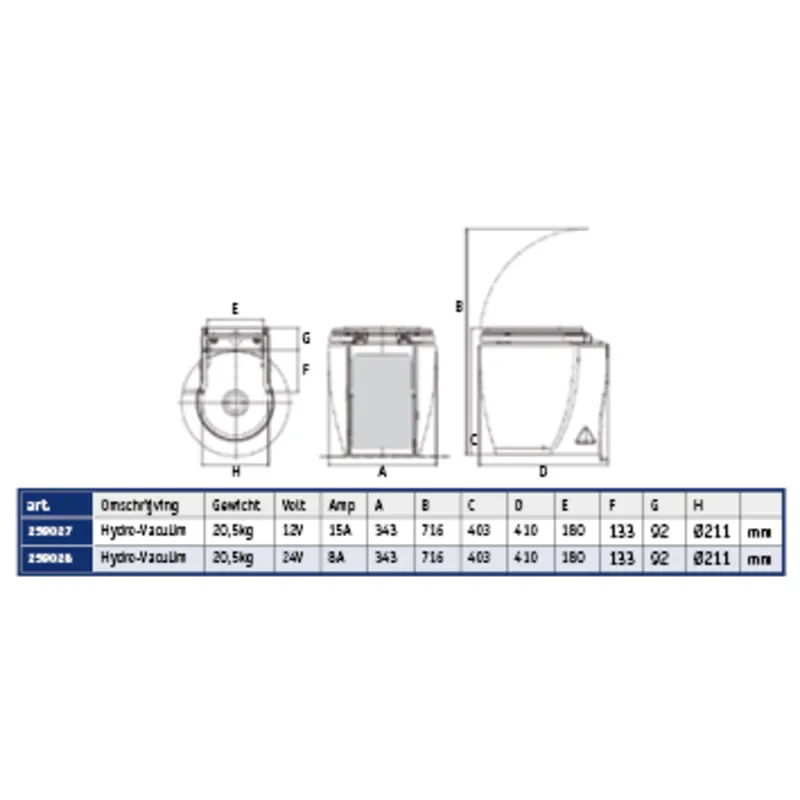 Elektrische Toilette Modell 'Laguna Hydro-Vakuum', 24v/8a