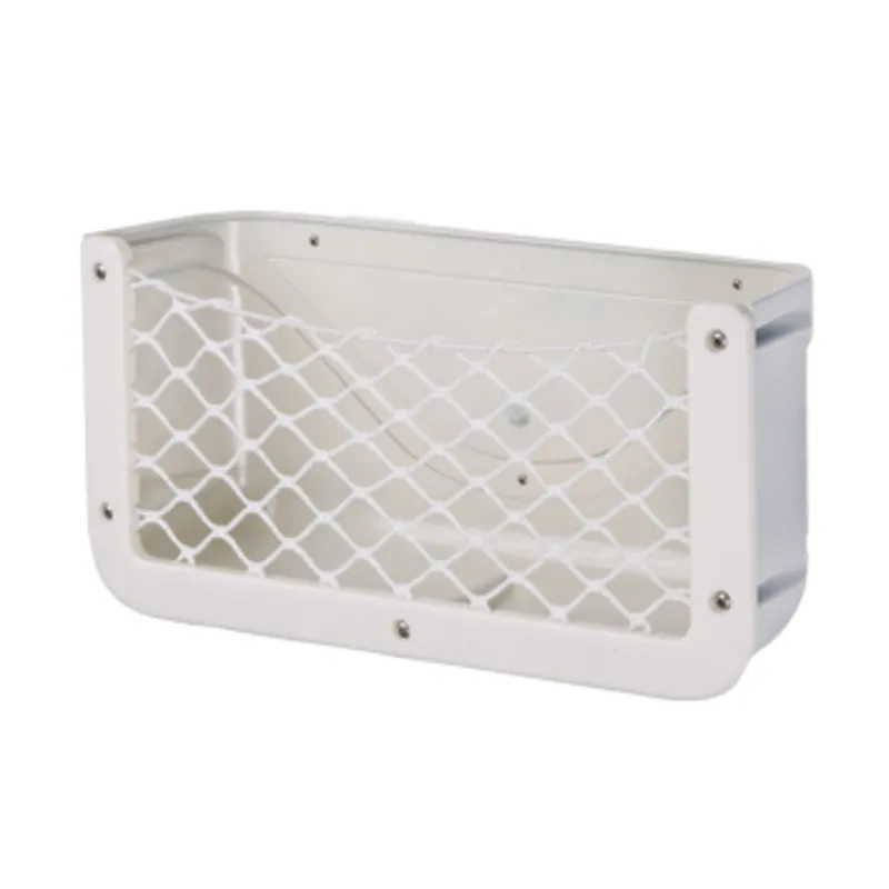 Kunststoff Staukasten, Weiß, mit Schwarzem Eleastischem Netz, Abm. 370x185x100mm