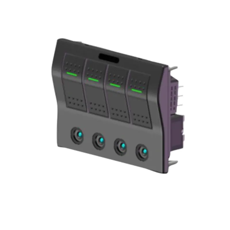 Abs Schalttafel, 12v, 4-Schalter & Led-Indikator, Glas Sicherung, Abm. 130x100mm, Spritzwasserdicht, 2x5a, 1x10a, 1x15a Sicherungen