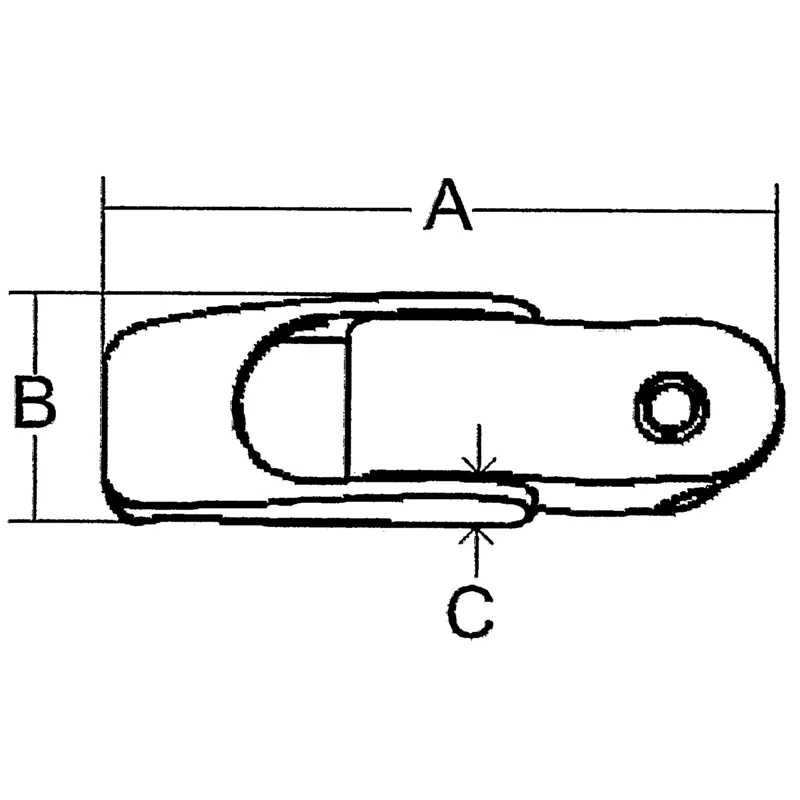 Niro Backskistenverschluß mit Federendem Bügel, A=82mm, B=25mm, C=15mm