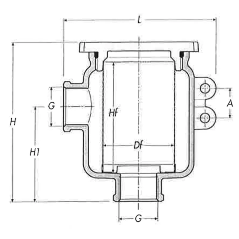 Nickel-Beschichteter Messing Kühlwasserfilter mit Niro 316 Sieb, 1", H=105mm, 49500l/Std