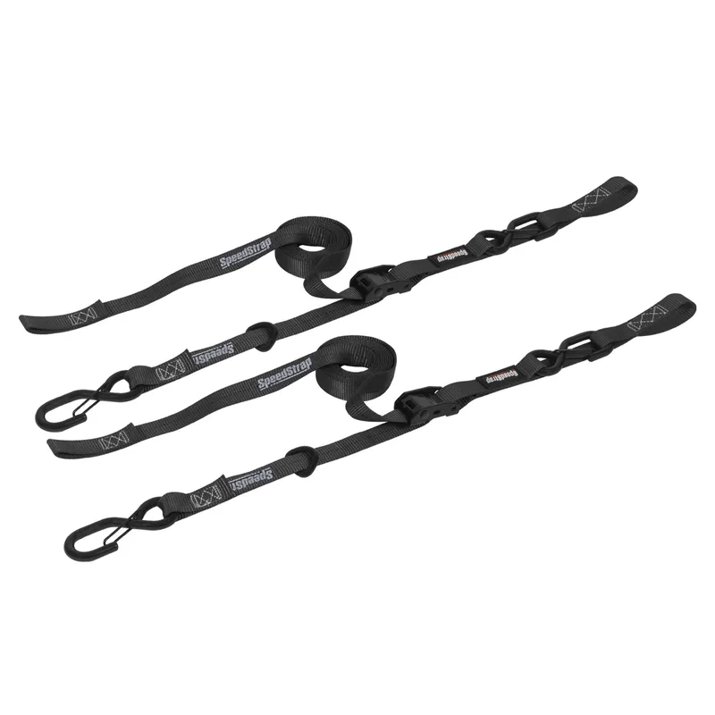 Speedstrap 25mm Cam-Lock Spannband mit S-Haken und Soft-Schlaufe (2er- Pack) - Schwarz