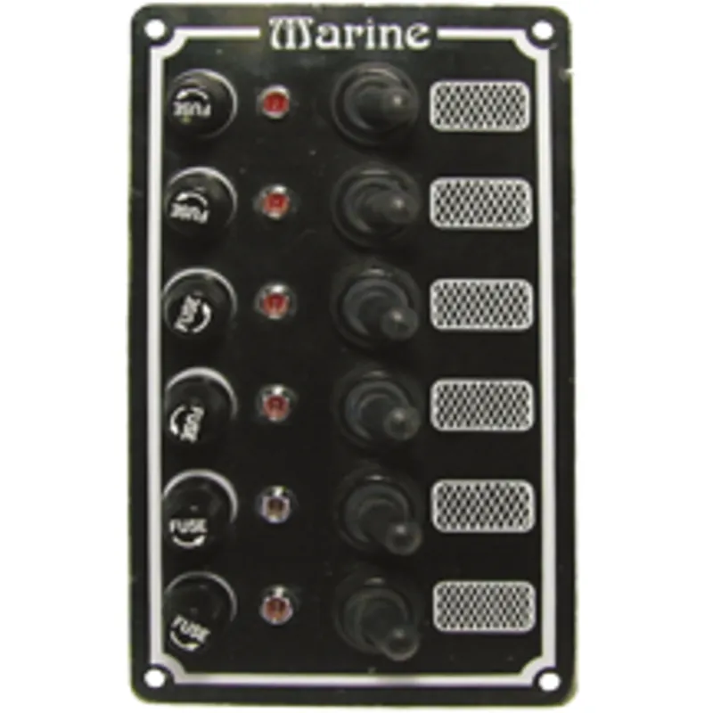 Aluminium Schalttafel, 12v, 170x100mm, 6-Schalter, 5a Glassicherungen & Kontroll-Lampen