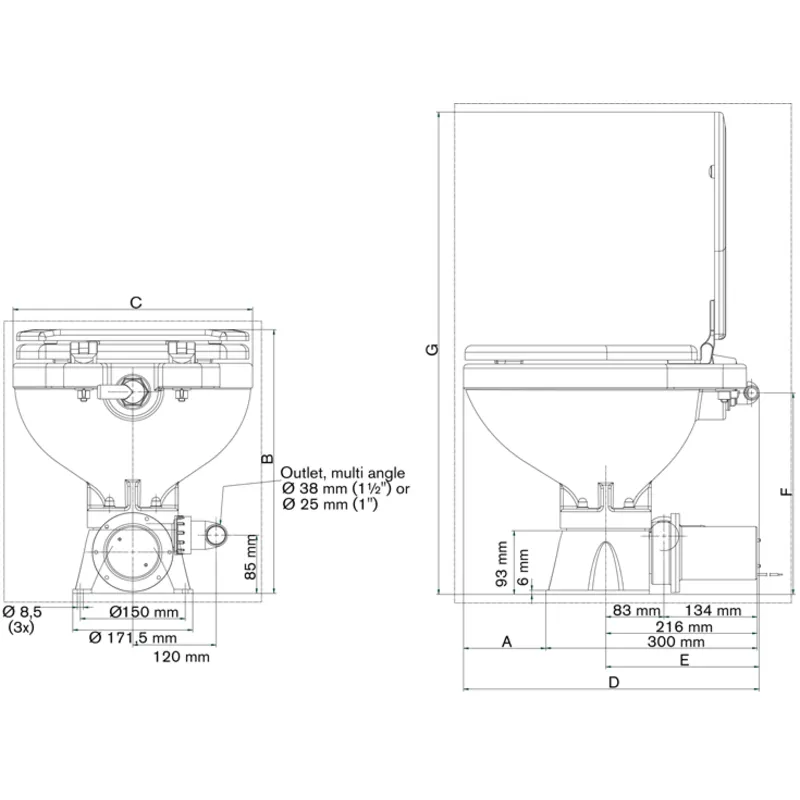 Johnson Pump Aquat Silent-Electric Toilette, 24v/7a, Komfortable Schüssel