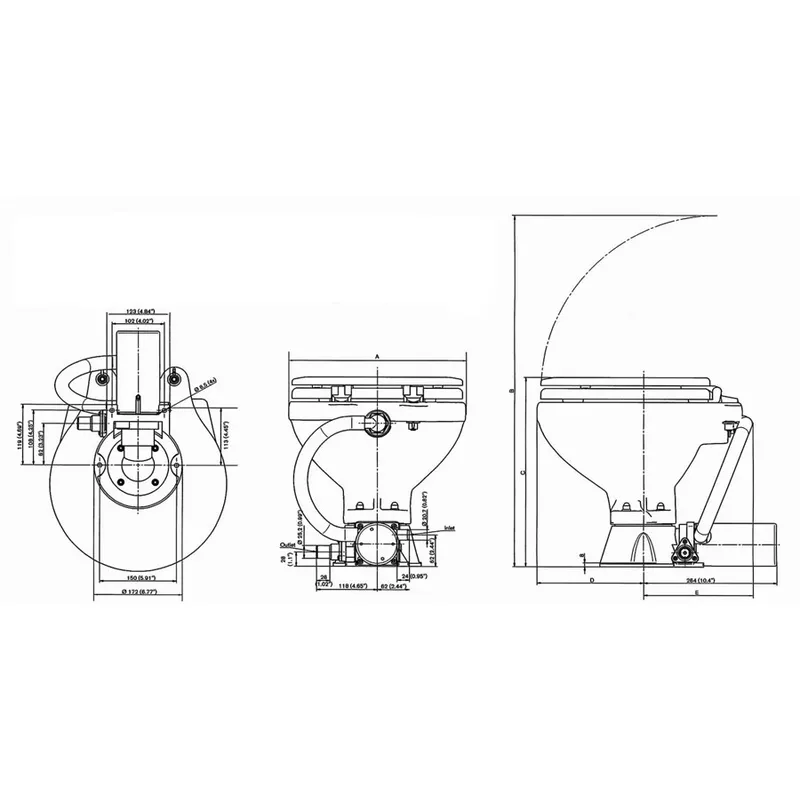 Aquat Standard Elektrische Toilette, 24v/7a, Komfortable Schüssel mit Bedienungspanel