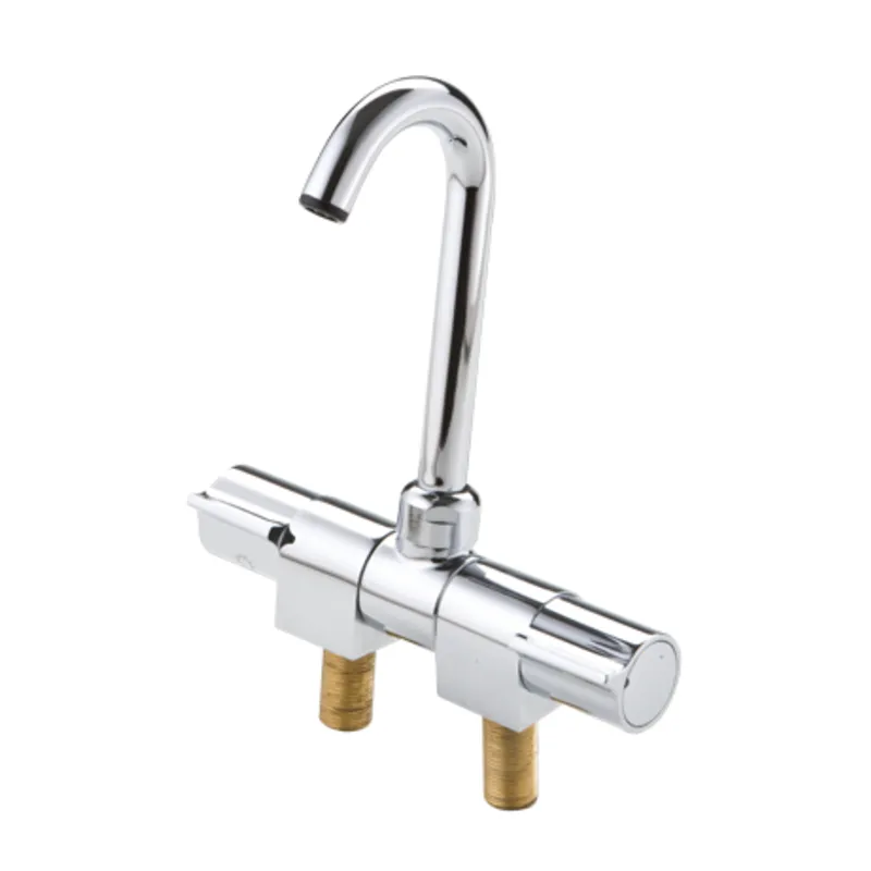 Verchromter 2-Knöpfe-Mischhahn, Drehbar, Auslauf Ø14mm, Anschluss 3/8", A=60mm, B=140mm, C=180mm, D=155mm, E=60mm