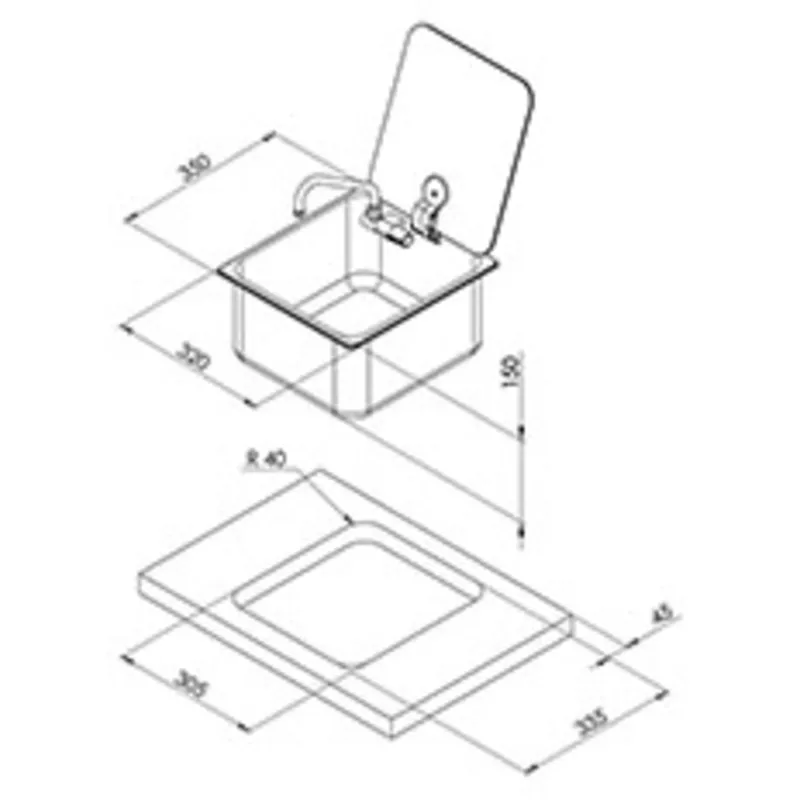 Edelstahlspüle, Quadratisch, mit Gehärtetem Glasdeckel, 350x320x150mm Inkl. Kaltwasserhahn