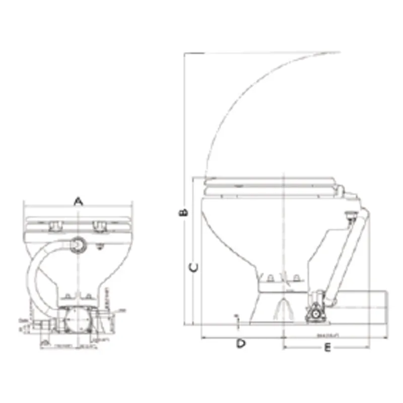 Space Saver Elektrische Toilette, 24v, Zufuhr Ø19mm, Abfuhr Ø25mm, Gewicht 9kg (Soft-Close)